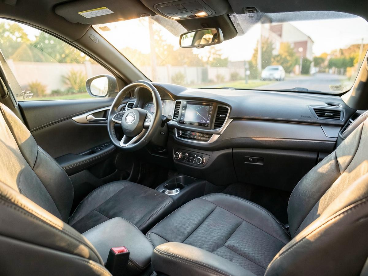 Spotless conditioned car interior with clean leather seats and dashboard